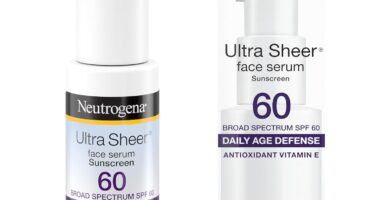 Neutrogena Suero facial hidratante ultra transparente con vitamina E y SPF 60, suero de protección solar facial durante todo el día con protección UVA/UVB de amplio espectro